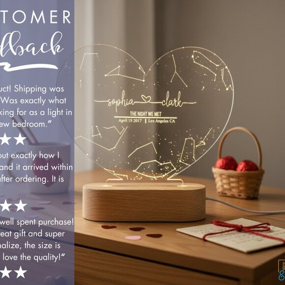 Custom Star Night Light Map | Date & Location Gift for Her | Anniversary - Picture 7 of 8